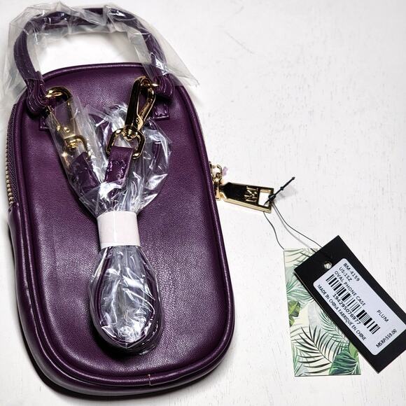 Badgley Mischka Oval Phone Case Crossbody Bag Diamond Quilted Plum Vegan Leather - Picture 4 of 4